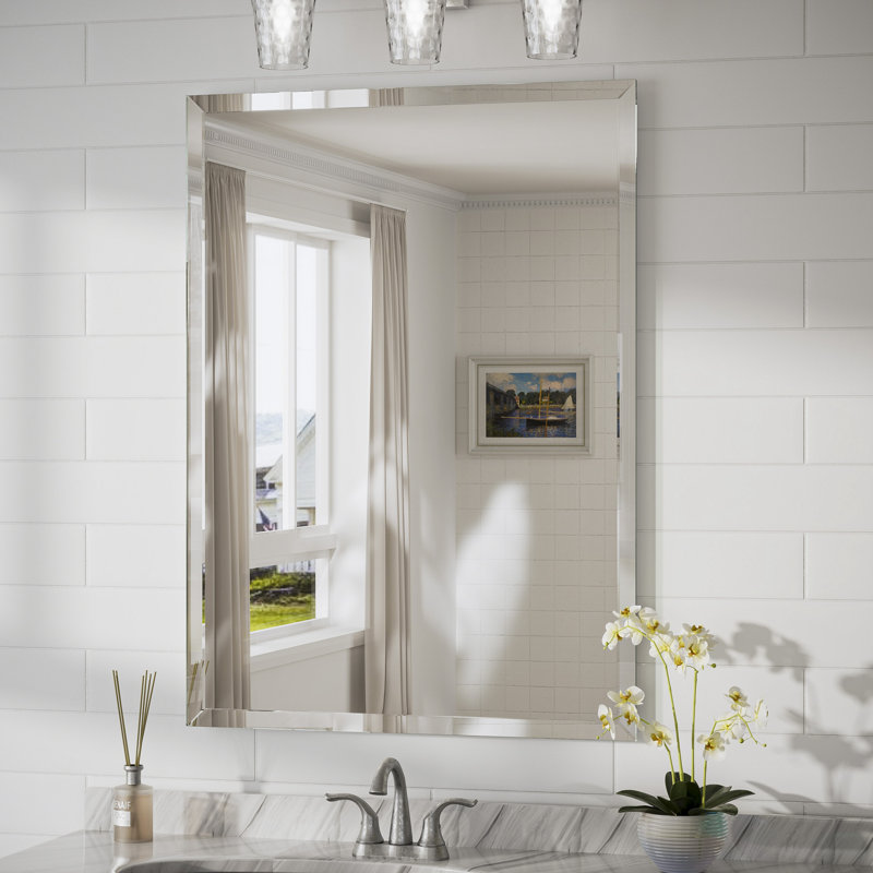 Janica Rectangle Beveled Frameless Bathroom Vanity Mirror Decorative Wall Accent Mirror