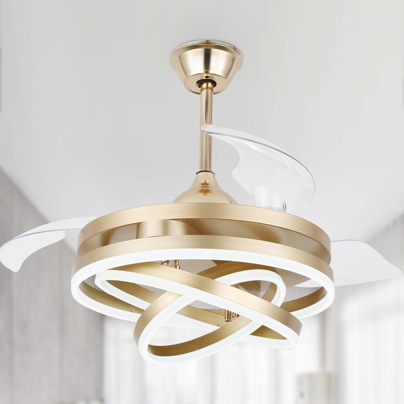 Brynnly 42" Retractable DC Motor Ceiling Fan with LED Lights, Remote 3-Color 6-Speed