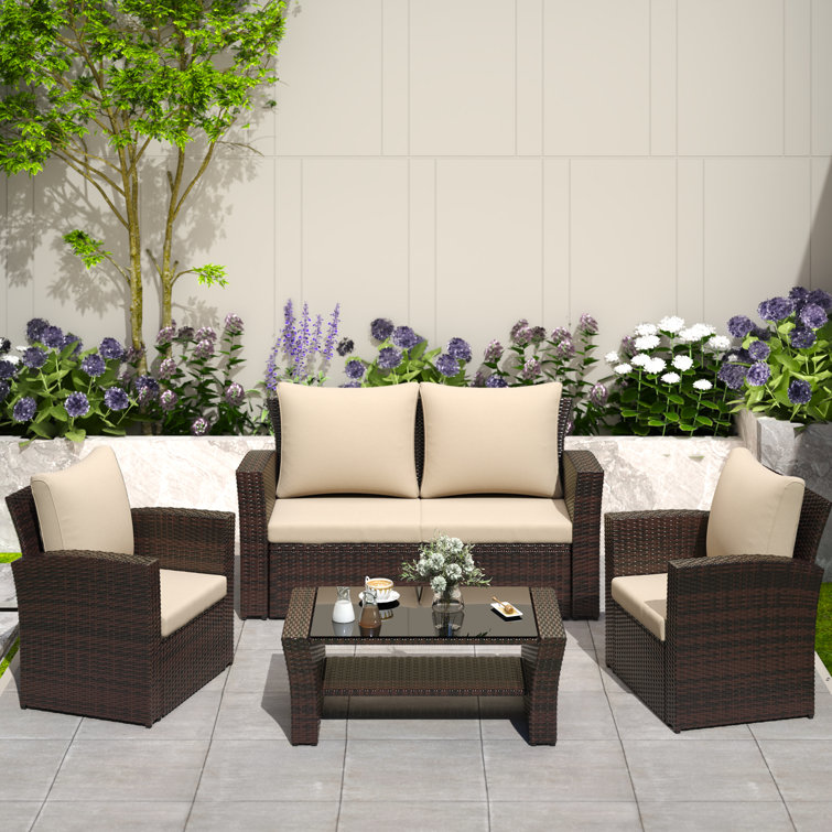 NOT COMPLETE 3 BOXES 4 Piece Rattan Sofa Seating Group with Back&Seat Cushions