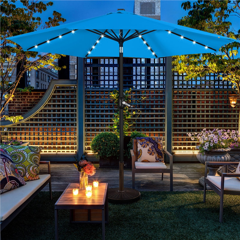 11FT Patio Umbrella Market Umbrella with 32 LED Lights