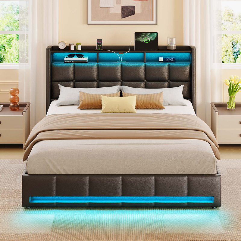 not complete  platform bed frame with wingback headboard, led lights & 4 storage drawers