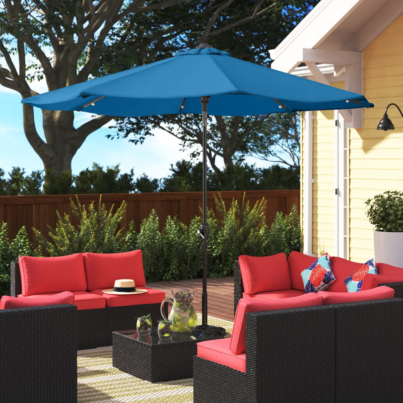 Evangelista Patio Umbrella with Solar Lights - 9' Outdoor Umbrella Shade with 32 LEDs and Auto Tilt for Deck, Table, Backyard, or Pool by Villacera