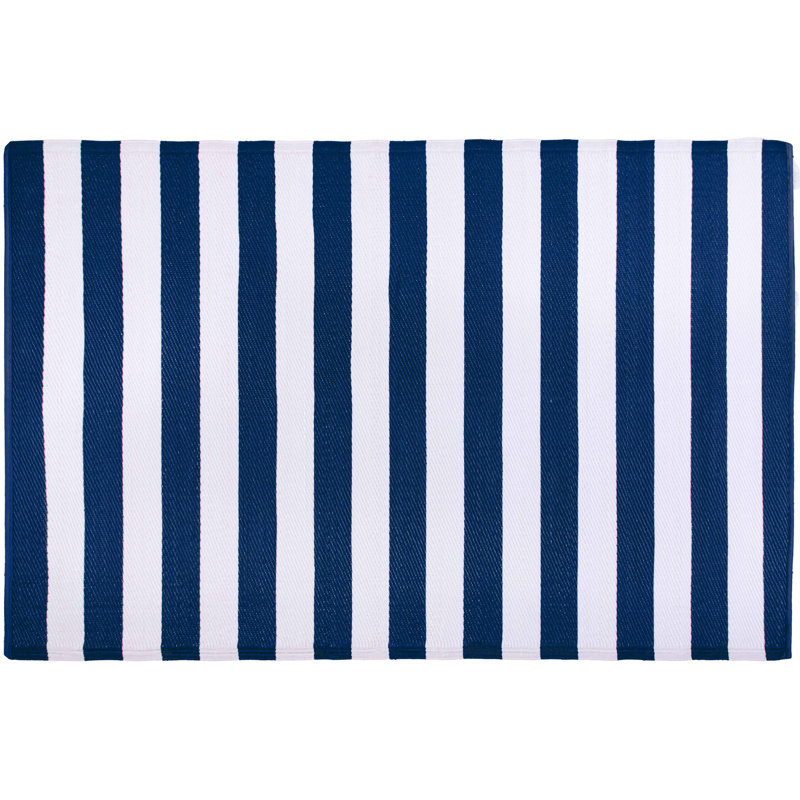 Outdoor Rug Recycled Plastic Straw Waterproof Patio - Aubervilliers Blue & White