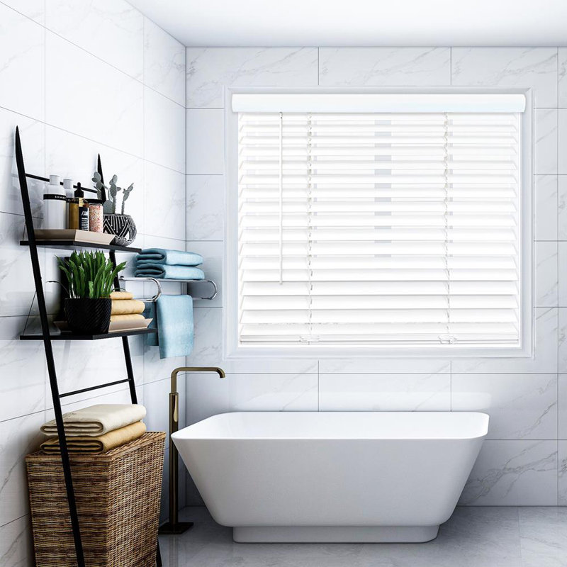 2-inch Room Darkening Slat Cordless Faux Wood Horizontal/Venetian Blind in Smooth White Finish