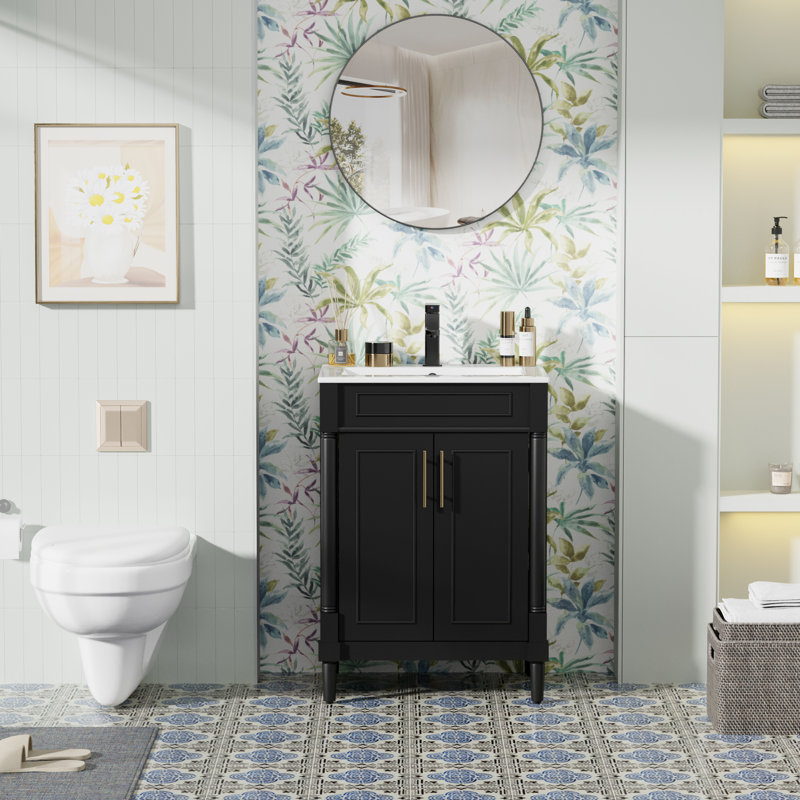 Everarda 24" Freestanding Bathroom Vanity with Ceramic Sink Top, Faucet, Classic Tapred Legs