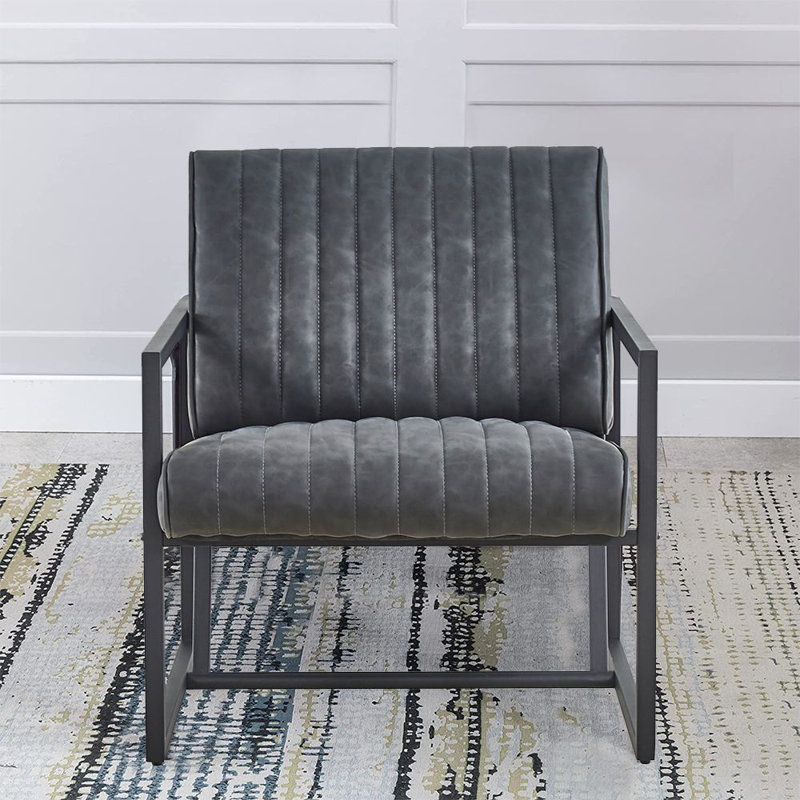 Modern Design PU Leather Upholstered Armchair with Steel Frame and Wide Backrest for Dining Bedroom