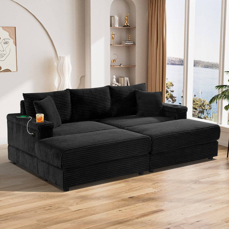 NOT COMPLETE  Loveseat Chaise Lounge Chairs With 2 Ottoman Sets , 2 Pillows, 2 Cup Holders And A USB Charging Port