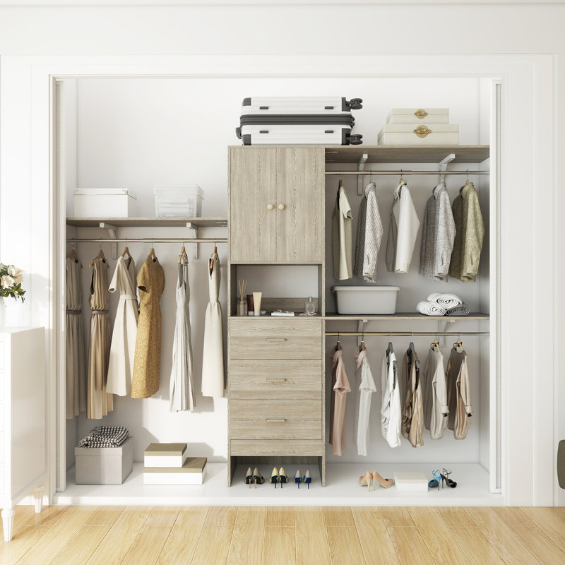 Bedrije 20"-96" (or 120" W) Wooden Closet System With Doors And Drawers