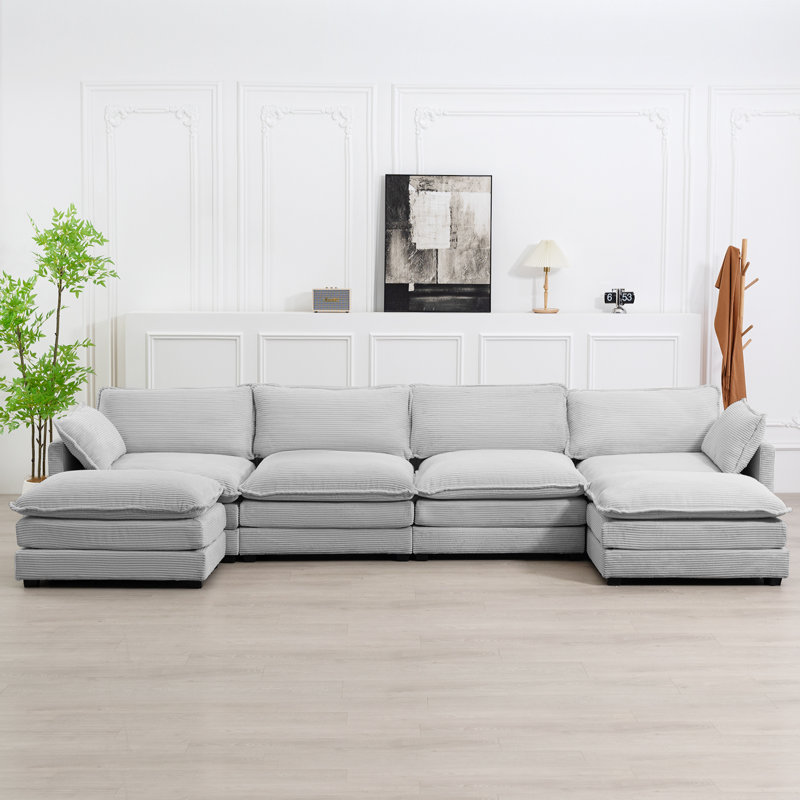 NOT COMPLETE Redenius 6-Piece 148'' Upholstered Corduroy U-Shape Sectional