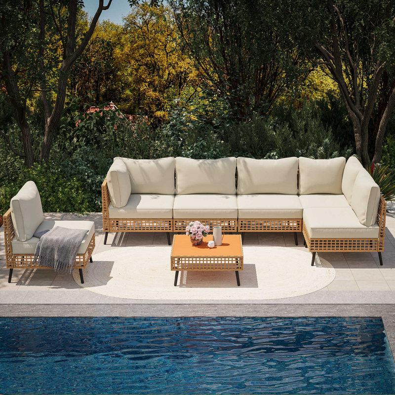NOT COMPLETE 7 Pieces Wicker Sectional Seating Group with Cushions