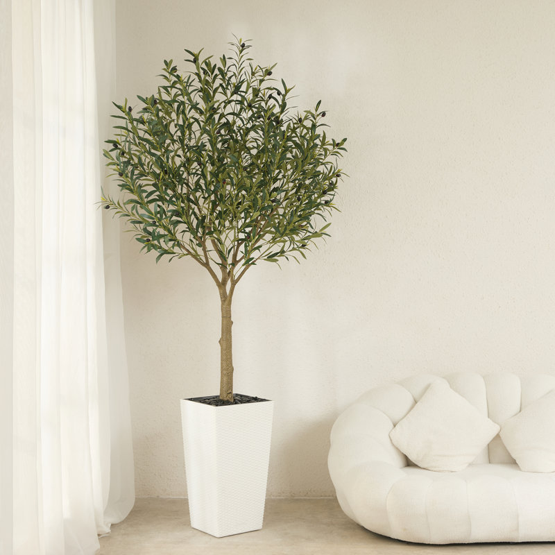 Adcock UV Resistant Artificial Olive Tree for Indoor & Outdoor Decor, Large Plastic Base with Pebbles