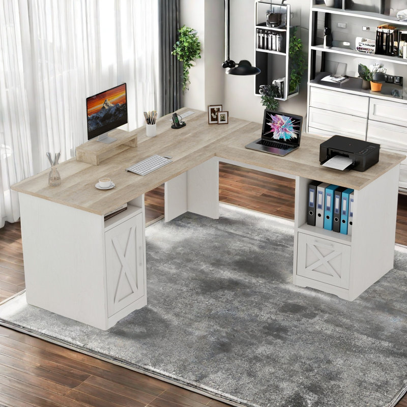 l-shaped executive desk with power outlet