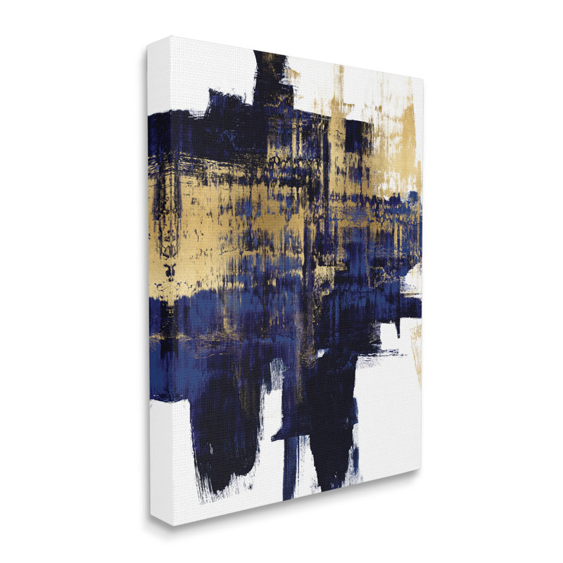 " Mellow Blue Gold Brush Stroke Abstract " by Alex Wise Painting Print