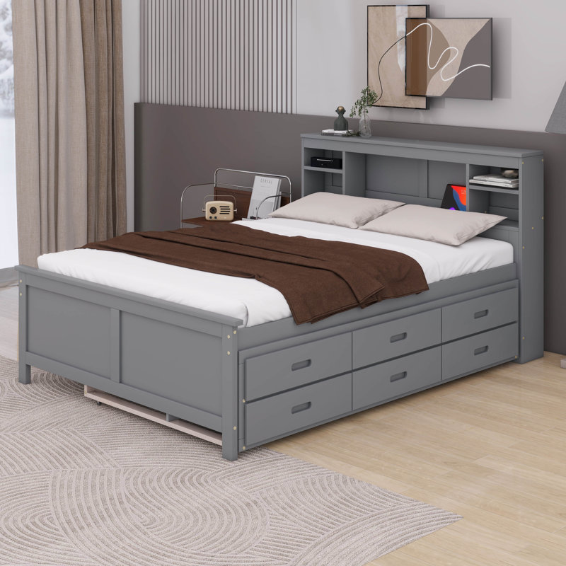INCOMPLETE Nyliah Platform Bed with Storage Headboard, USB, Trundle and 3 Drawers