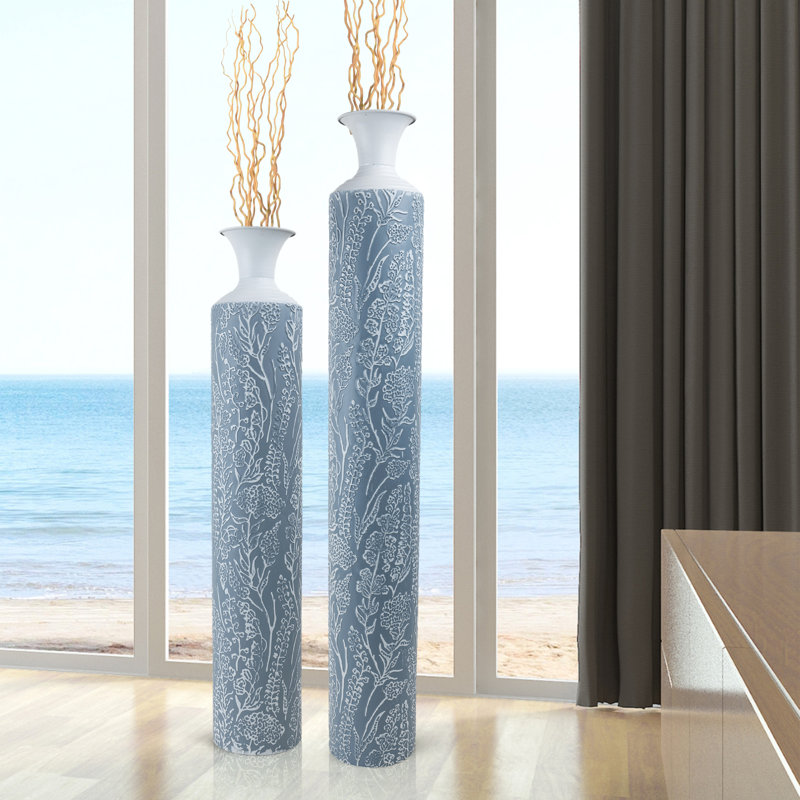 Luxury Metal Tall Vases, Large Floor Vase Set of 2, 32" and 40" Living Room, Home, Office Decor