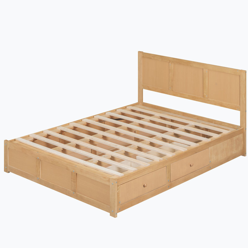 Modern Bed Frame Wood Platform Bed Frame With Underneath Storage And 2 Drawers