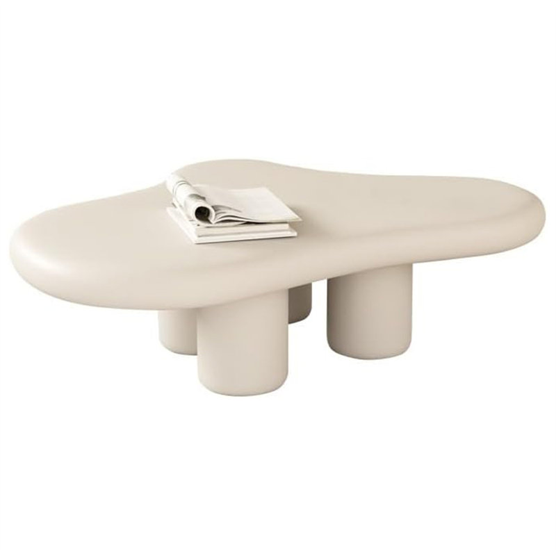 Incomplete)Aracelys 47in W Modern Minimalist Style White Cloud Coffee Table, Solid Wood Single Coffee Table With Four Legs