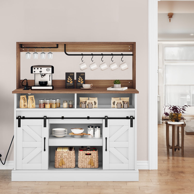 Gracie Oaks Farmhouse Coffee Bar Cabinet