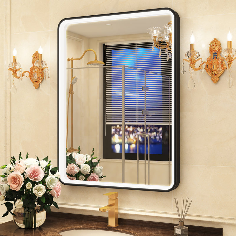 Sleek Black Framed LED Bathroom Mirror Dimmable Lighting Bluetooth