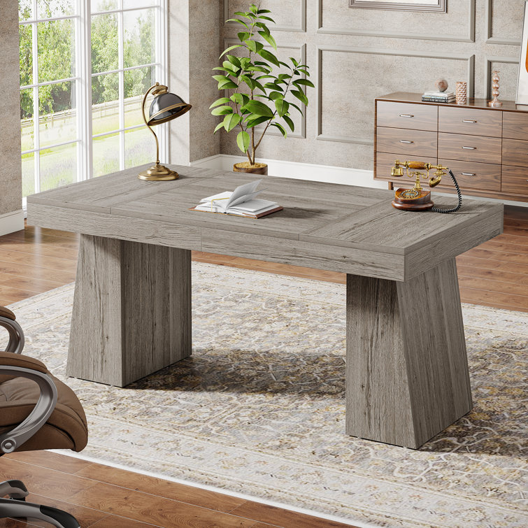 Wolbach 55 Inches Executive Desk with Double Trapezoid Base