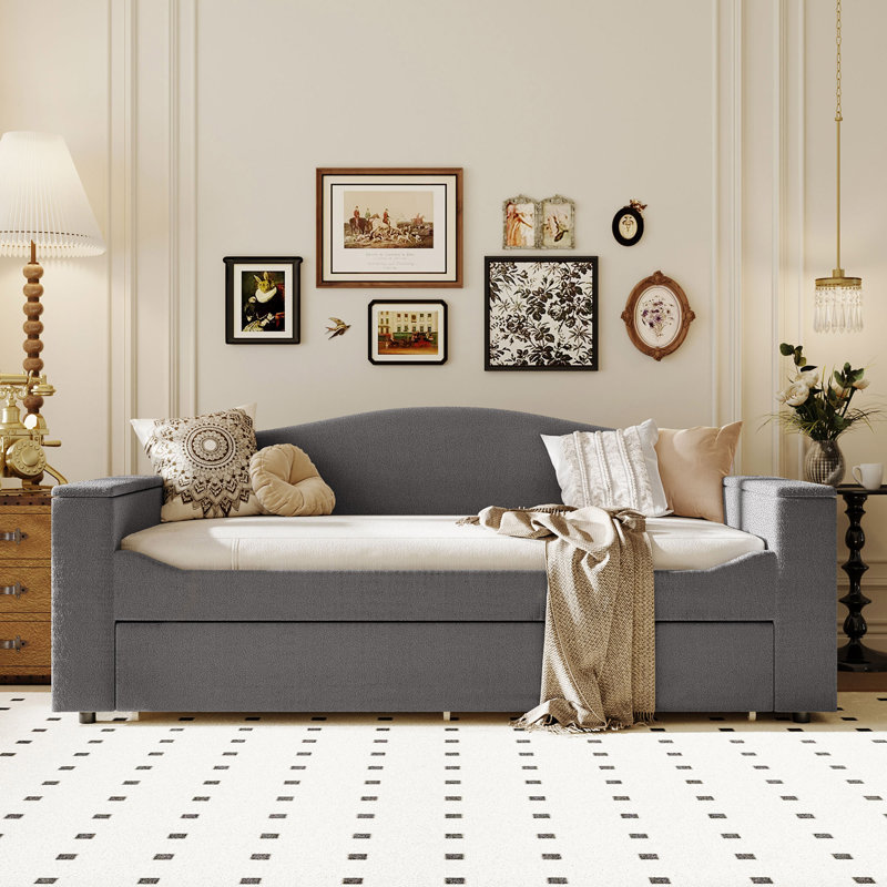 Upholstered Daybed With Storage Armrests And Trundle