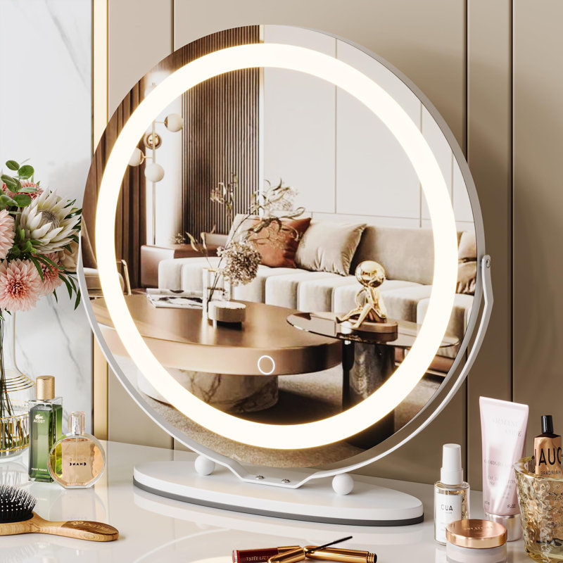 19 Inch Vanity Mirror With Lights, Round Large LED Vanity Mirror With Smart Touch 3 Colors Dimmable, Touch Lighting