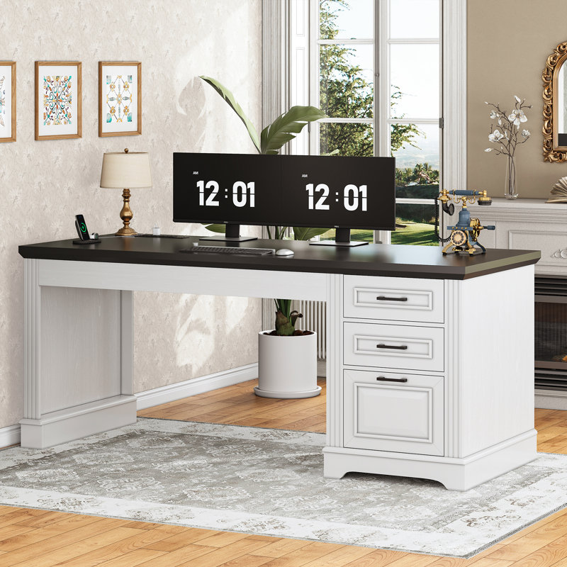 Computer Desk Executive Desk With 3 Drawers( incomplete,one box) 