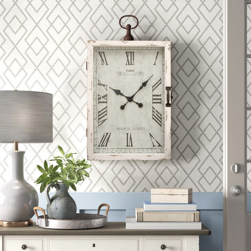 Goodfellow Wooden Pocket Watch Style Decorative White Wall Clock with Hinged Door