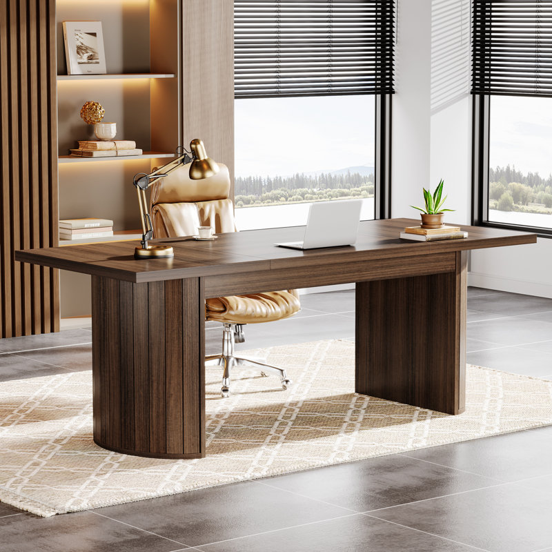 78.74" Extra Long Executive Desk, Farmhouse Computer Office Desk Workstation With Double Base For Home Office