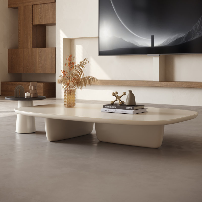 Rudina Modern Nesting Coffee Table Set - Oval Wood Double Leg Design, Minimalist Style Living Room Tables for Office & Lounge