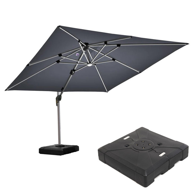 Incomplet)9' X 12' Solar Powered Led Rectangle Cantilever Umbrella With Base