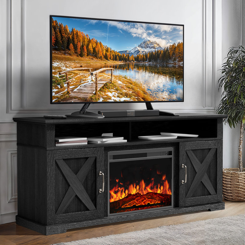 Kimblery 75" Fireplace TV Stand With Electric Fireplace Included, Farmhouse TV Console & Entertainment Center