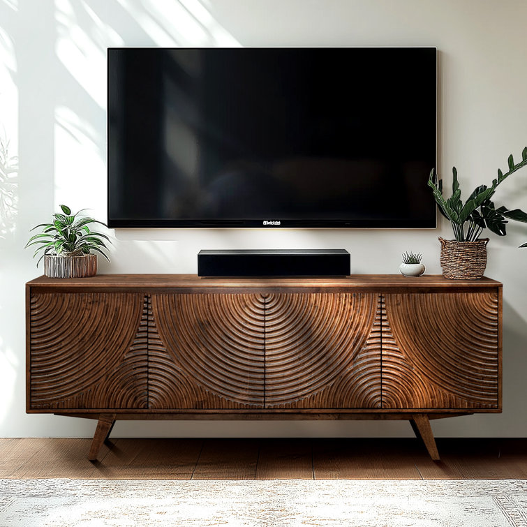 acacia harmony tv stand for tvs up to 75" media console entertainment center with storage cabinet and cable management