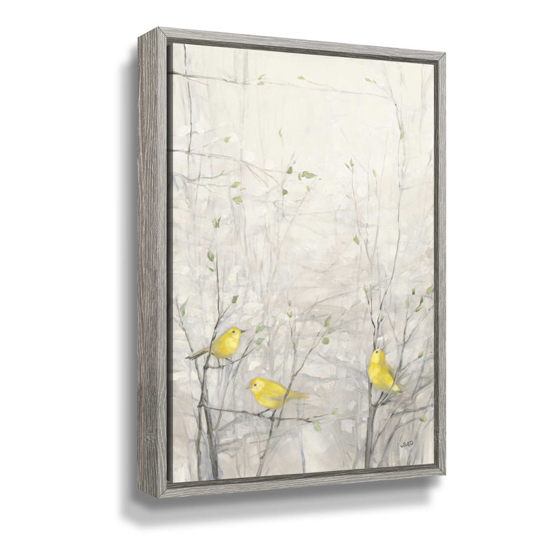 'Birds in Trees I' by Julia Purinton, Yellow Birds in Spring Animal Painting Wall Art Print