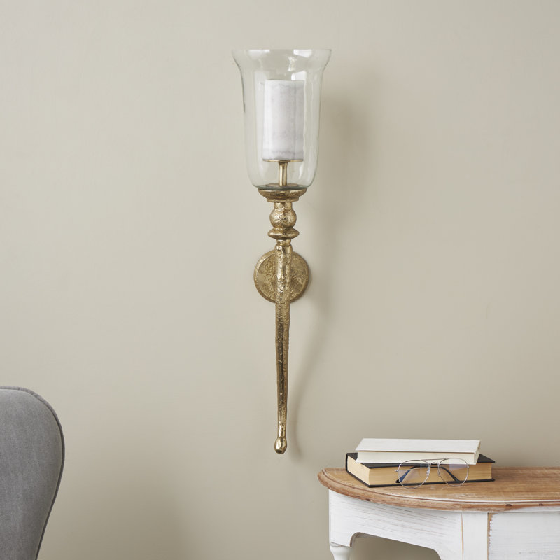 Jasyia Aluminum Metal Textured Indoor Outdoor Gold Wall Sconce with Curved Shape