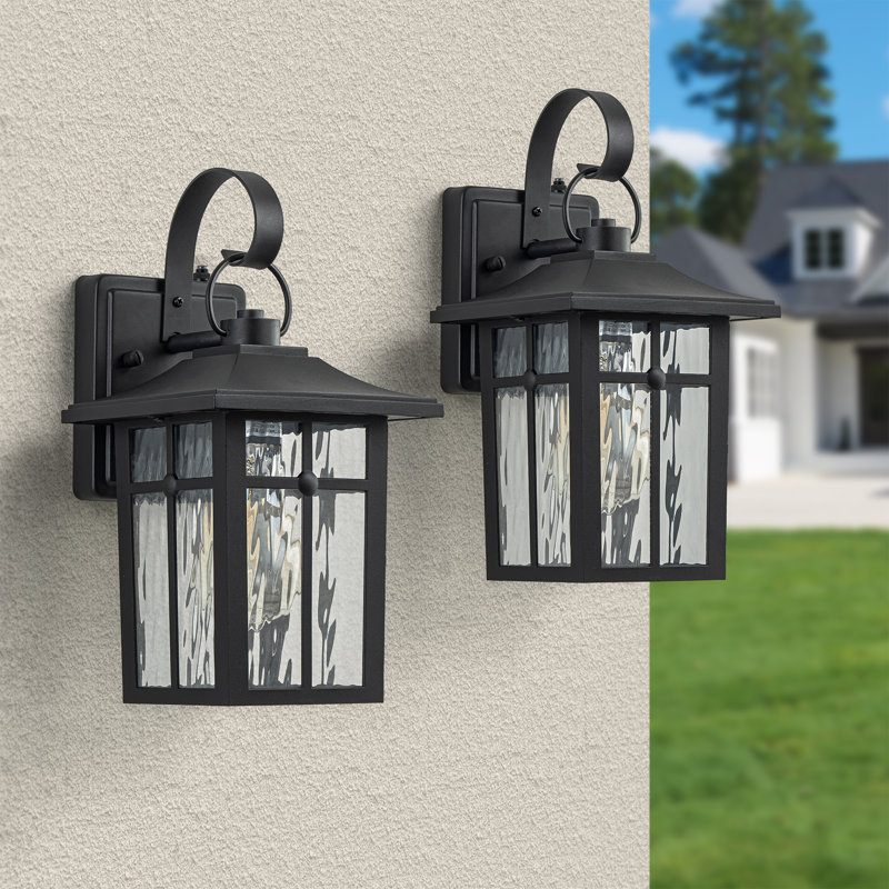 Dallas Wrought Iron Cage Glass Metal Wall Sconce with Dusk to Dawn (Set of 2) VERY SIMILAR TO STOCK PHOTO EXCEPT WHITE