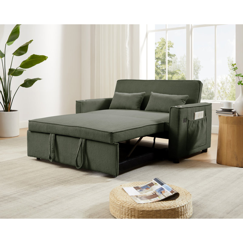 3 in 1 Pull-out Sofa Bed With Adjustable Backrest, Convertible Sleeper Sofa Bed with Storage , Cup Holders, USB/Type-C Ports