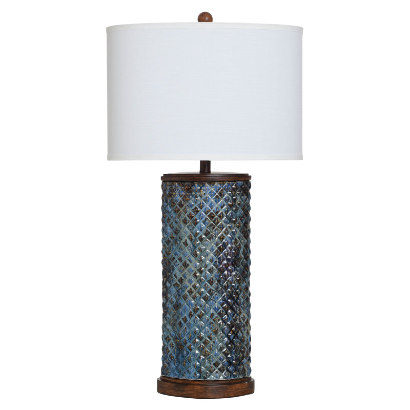 ceramic table lamp - blue opal - white shade