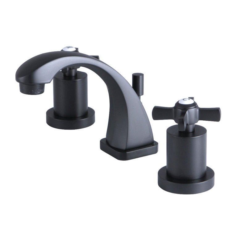 KS4940ZX Kingston Brass Millennium Two-Handle 3-Hole Deck Mount Widespread Bathroom Faucet with Brass Pop-Up Drain