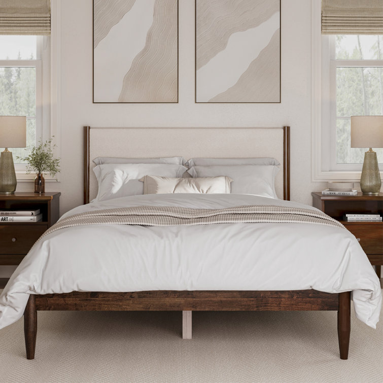 Besan Solid Wood Upholstered Headboard Boucle Bed Frame