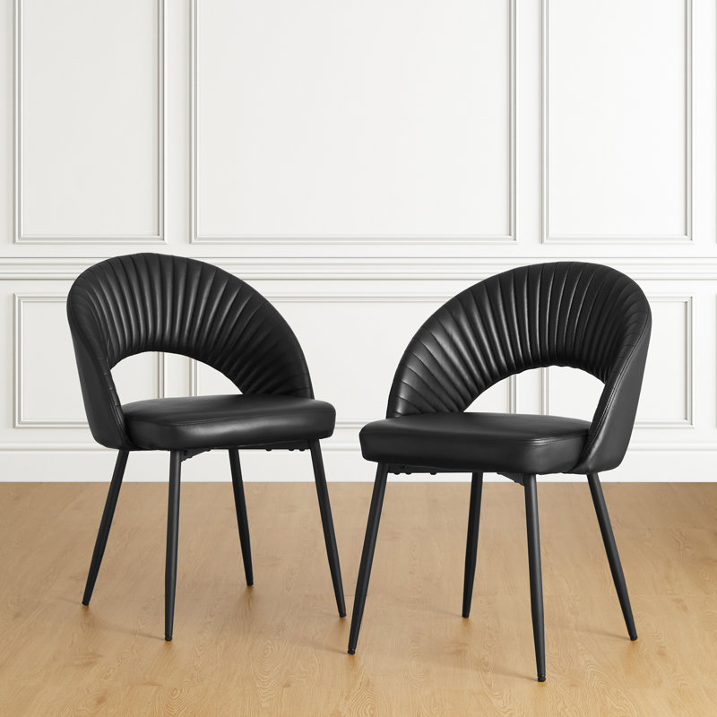 Modern Quilted Leatherette Dining Chair With Metal Tapered Legs (Set of 2)