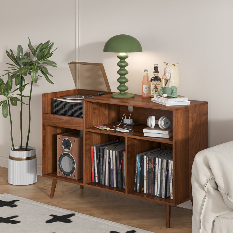 Audio Rack, Record Player Stand With Charging Station & Usb Ports
