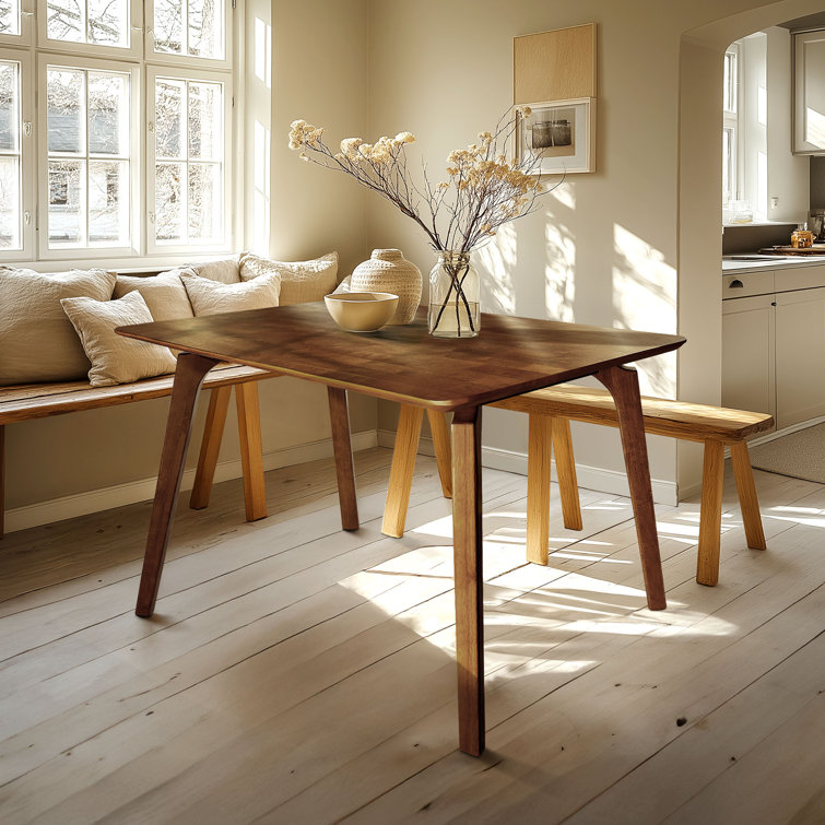 Acacia Verve Solid Wood Table 4 Seat Dining Table Set Williamsburg, Mid Century Modern Table Rectangular -Medium