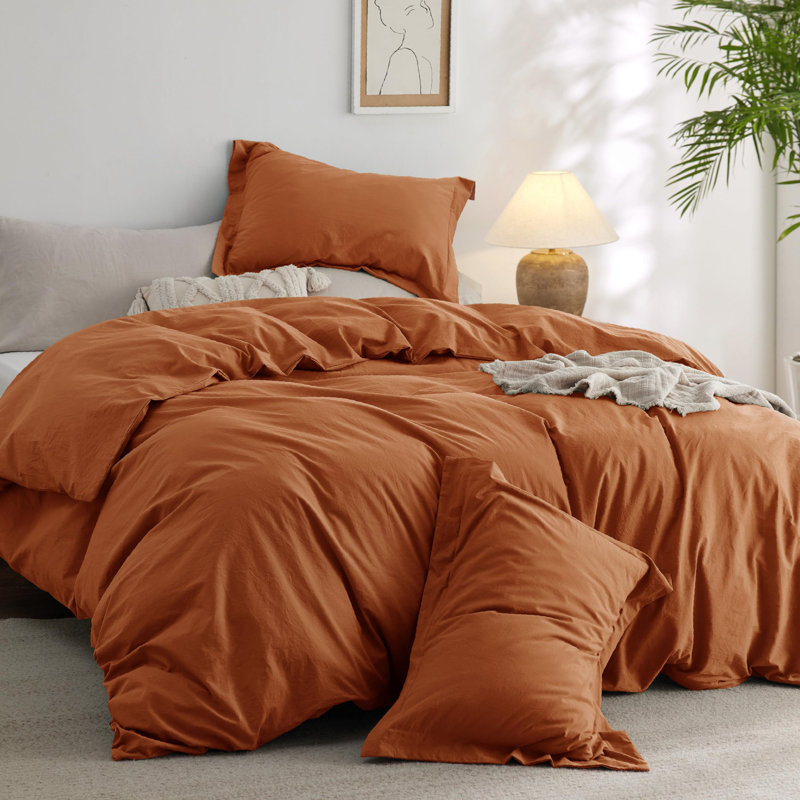Bedsure 100% Washed Cotton Duvet Cover With Pillow Sham Minimalist Duvet Cover Linen Like for All Seasons
