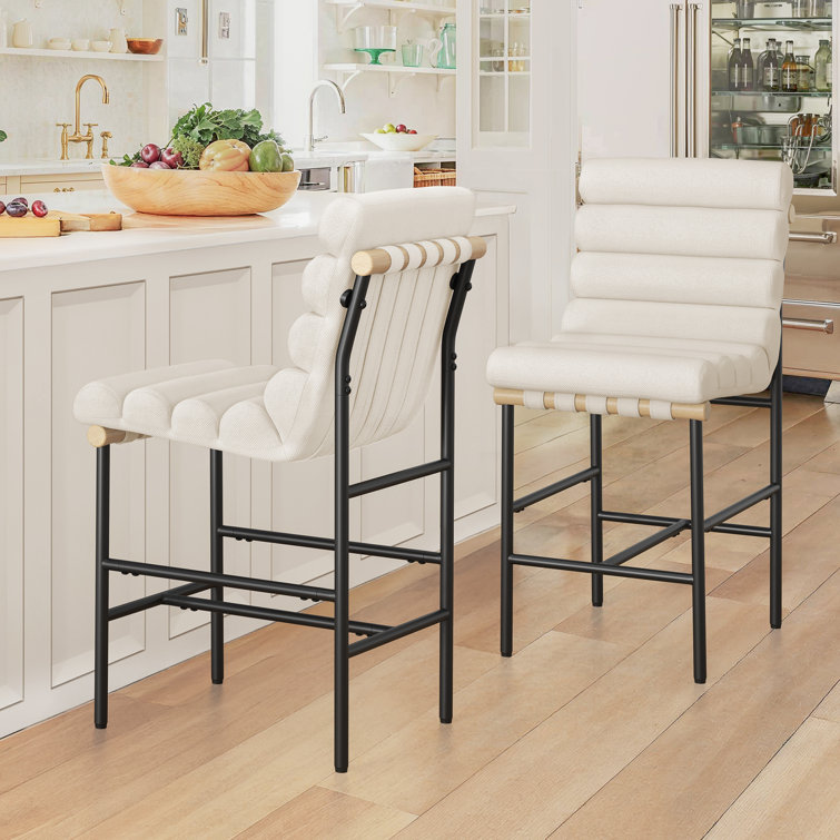BROWN Koeplin Armless Upholstered Counter Height Stools with Metal Frameand Channel Tufted (Set of 2)