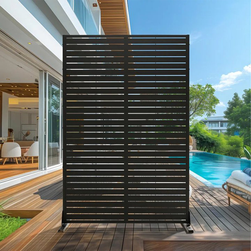 (White) Privacy Metal Screen Fence Panel Horizontal Stripe Pattern