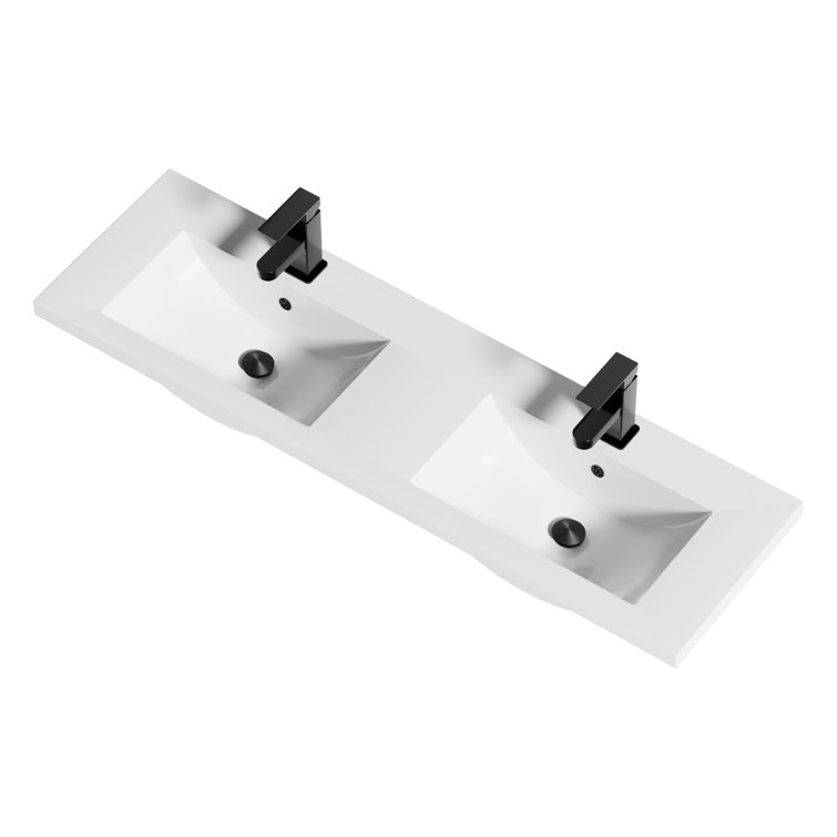 48\" Double Sink Resin Top Undermount Bathroom Vanity Sink with Single Hole Faucets ( INCOMPLETE ) 