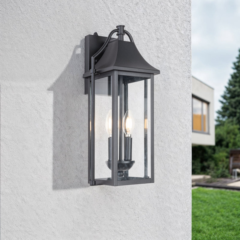 Similar)- Light 17.6'' H Glass Outdoor Wall Lantern with Dusk to Dawn