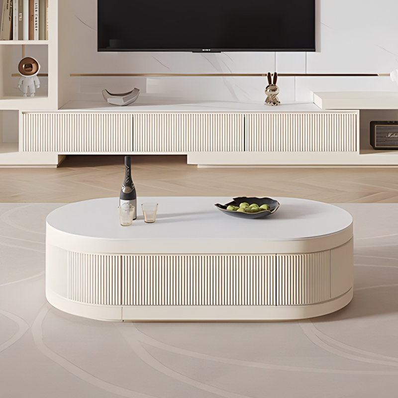 Bilawal 51.1"-64.9" Cream Style Oval Extendable Coffee Table Solid Wood With 4 Drawers, No-Assembly Required