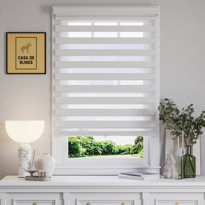 Zebra Blinds Window Dual Layer Roller Shades, Cordless Horizontal Blind, Bedroom, Privacy, 72" L